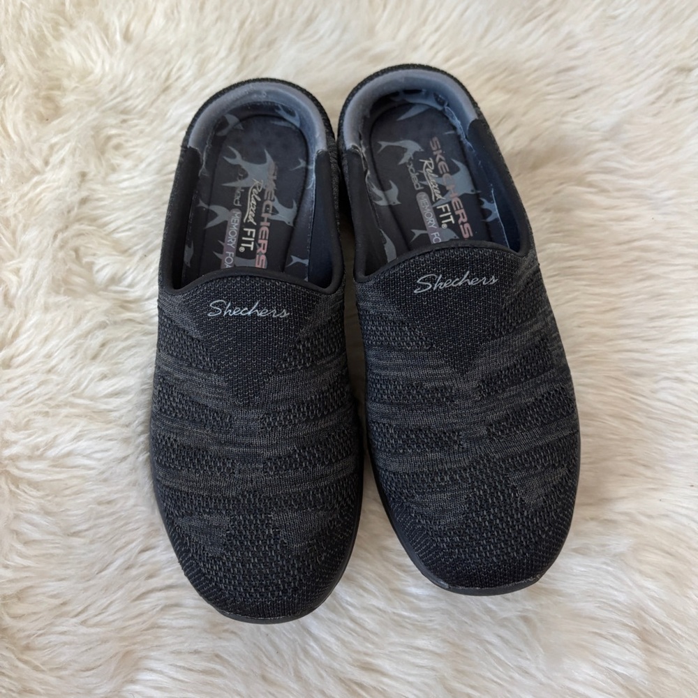 Skechers Black & Grey Relaxed Fit Air Cooled Memory Foam Slip-Ons